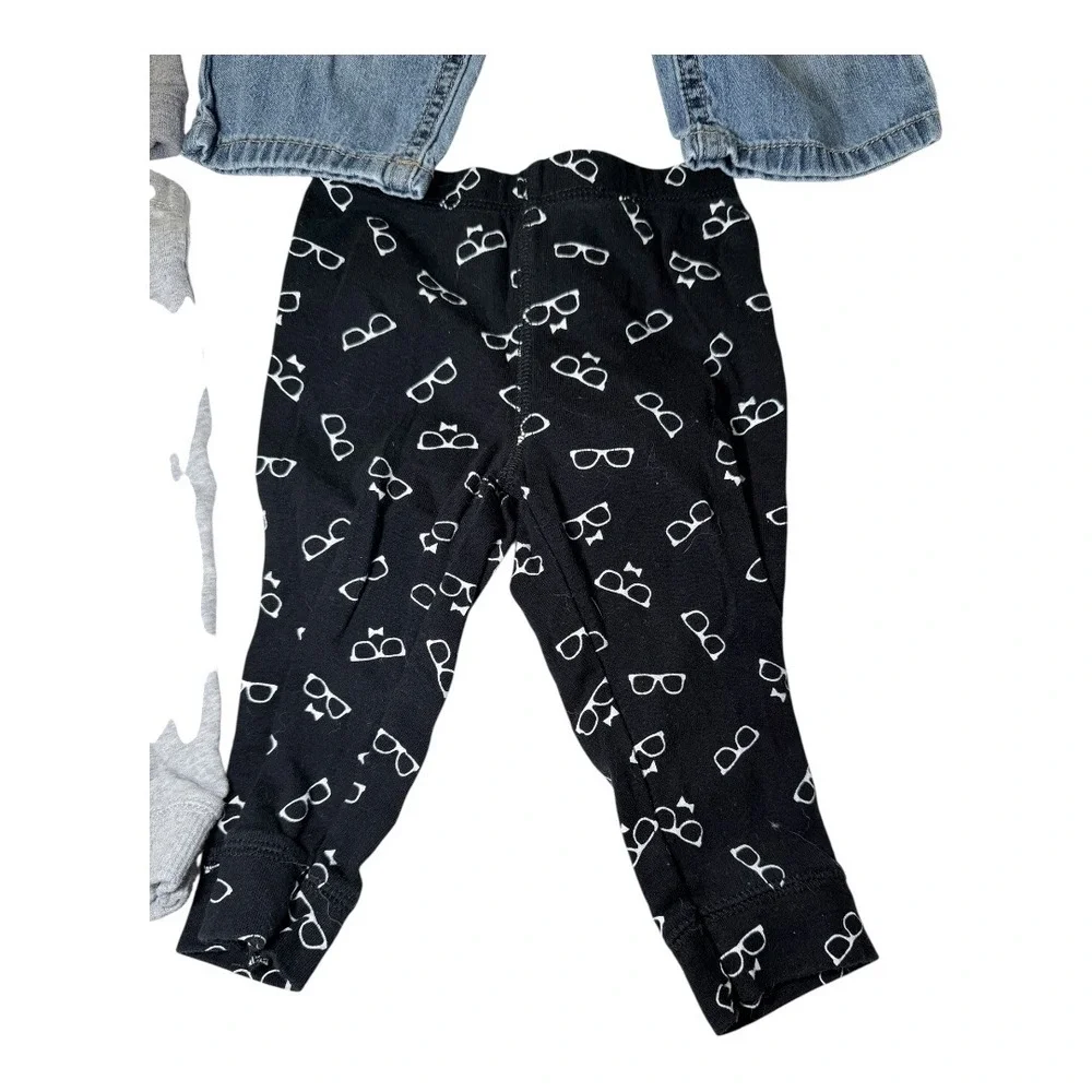 Carter's Baby Boy 9M Vest Pants‎ Jeans 6pc Lot Gray Black Blue Fox Glasses Print